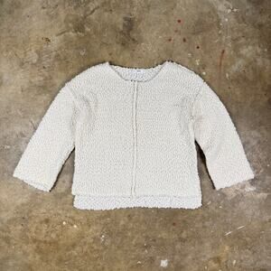 Mine Women’s Boucle Knit Sweater White Medium Minimalist Quiet Luxury‎ Pullover